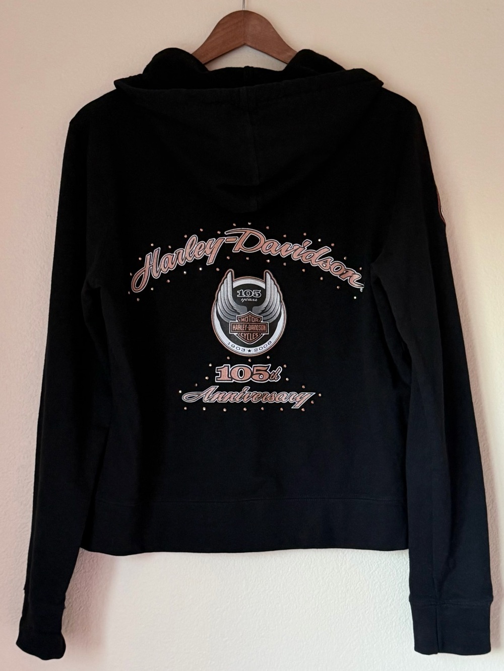 Harley Davidson 105th Anniversary Zip Up Hoodie Y2K 2008 Rhinestone Women’s L